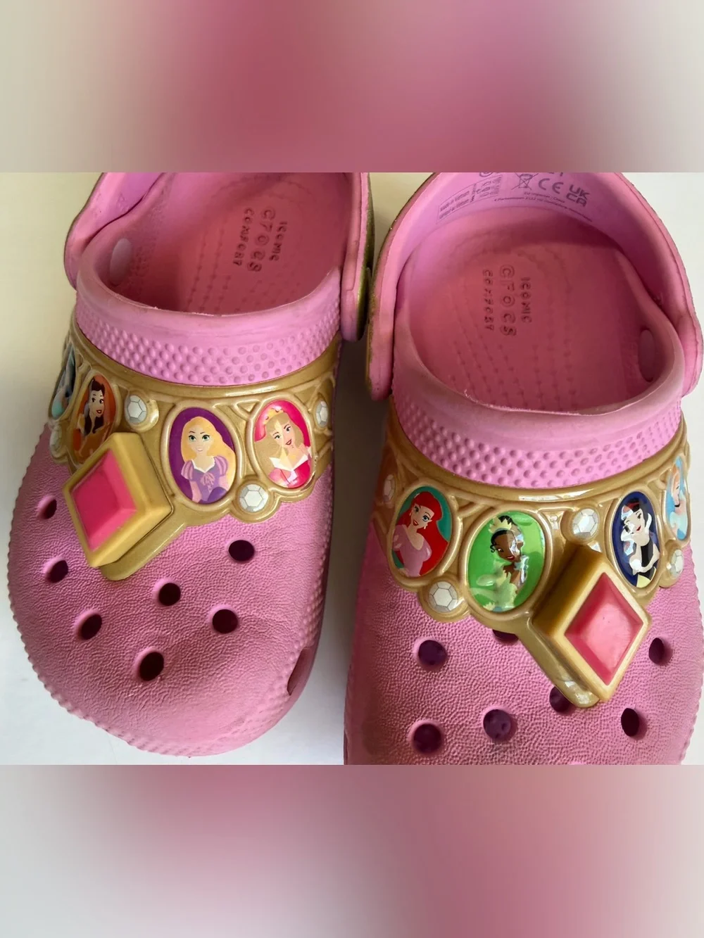 Disney Princess Light Up Crocs Pink Gold Girls Kids C9 Working Lights